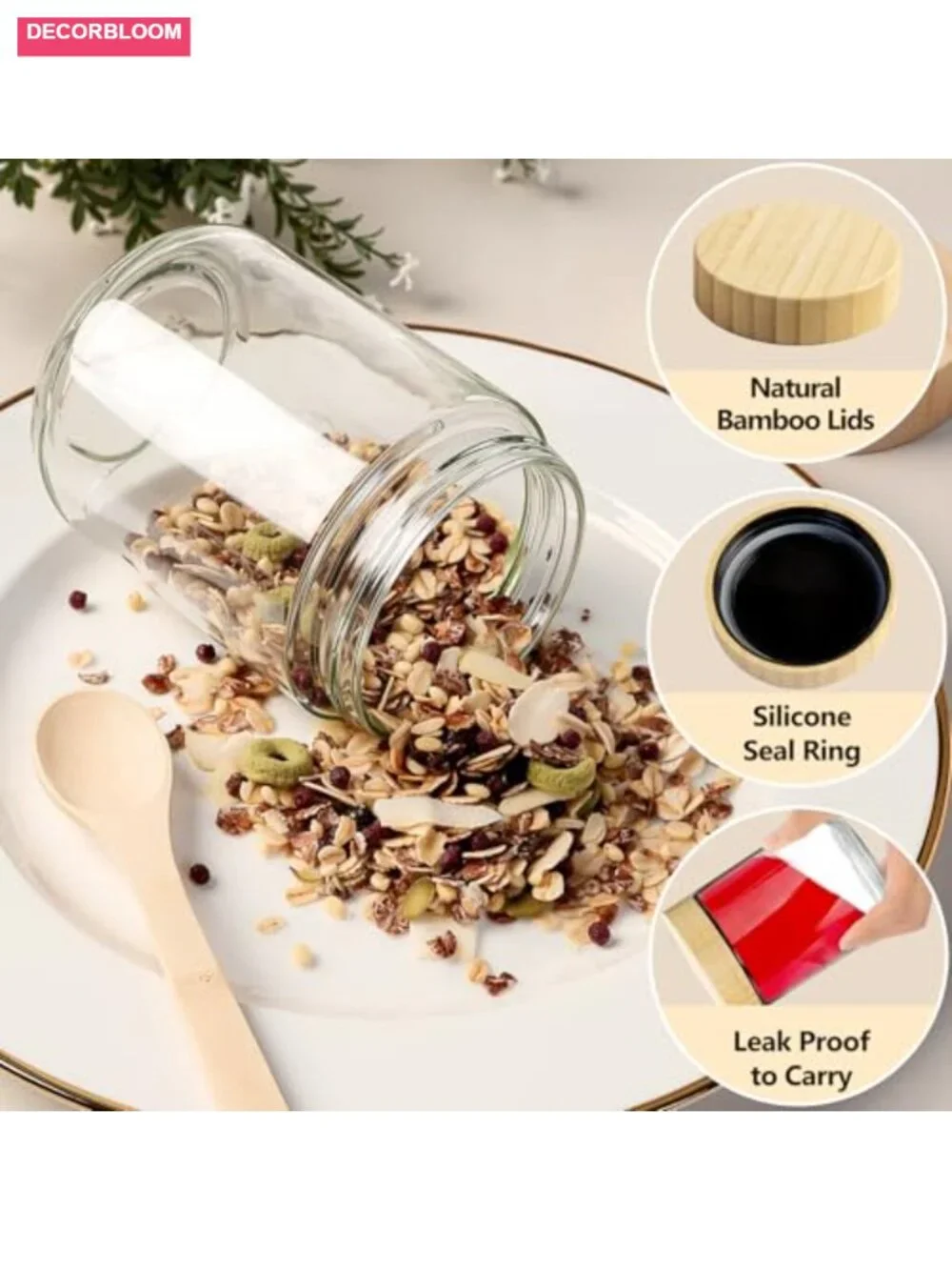 12 Pack 16oz Glass Jars with Bamboo Lids & Spoons, Airtight Overnight Oats